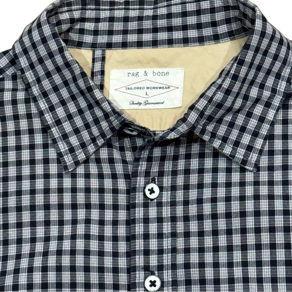 Rag & Bone Sz L Shirt Men’s Black & White Plaid Button Down Cotton Classic - Picture 3 of 6